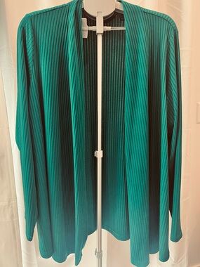 Susan Graver Deep Green Ribbed Open Cardigan w/ Pockets size 2X